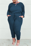 Black Fashion Casual Solid Patchwork O Neck Plus Size Jumpsuits