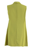 Olive Green Casual Solid Patchwork Turn-back Collar Sleeveless Two Pieces