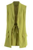 Yellow Casual Solid Patchwork Turn-back Collar Sleeveless Two Pieces
