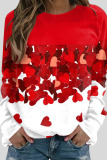 Valentine's Day Red Casual Print Patchwork O Neck Tops