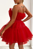 Red Sexy Elegant Solid Patchwork Strapless Princess Dresses