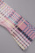 Pink Casual Plaid Print Patchwork Buckle Turndown Collar Plus Size Two Pieces