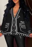 White Casual Patchwork Cardigan V Neck Outerwear