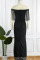 Black Sexy Solid Tassel Patchwork V Neck Evening Dress Dresses