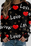 Valentine's Day Colour Casual Print Patchwork O Neck Tops