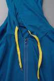 Blue Casual Solid Patchwork Zipper Hooded Collar Long Sleeve Two Pieces