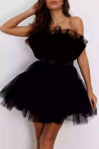 Black Sexy Elegant Solid Patchwork Strapless Princess Dresses