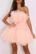 Pink Sexy Elegant Solid Patchwork Strapless Princess Dresses