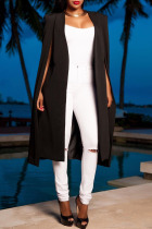 Black Casual Elegant Solid Patchwork Cardigan Collar Outerwear