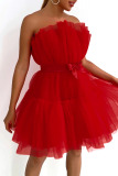 Purplish Red Sexy Elegant Solid Patchwork Strapless Princess Dresses