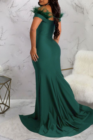 Sexy Solid See-through Feathers V Neck Princess Dresses main image 1