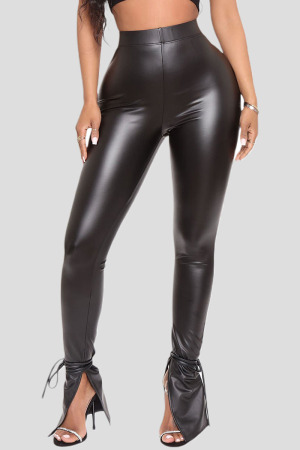 Black Casual Street Solid Bandage Patchwork High Waist Pencil Solid Color Bottoms