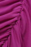 Rose Red Street Solid Patchwork Fold Off the Shoulder One Step Skirt Plus Size Dresses