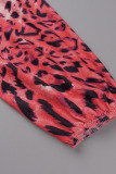 Blue Sexy Street Print Leopard Patchwork Without Belt V Neck Plus Size Jumpsuits(Without Belt)