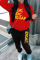 Red Casual Street Print Patchwork Hooded Collar Long Sleeve Two Pieces