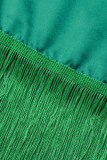 Green Elegant Solid Solid Color V Neck Half Sleeve Two Pieces