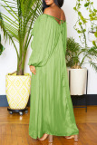 Light Green Casual Solid Patchwork Fold V Neck Long Dress Dresses