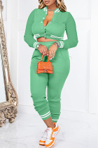Green Casual Solid Patchwork Buckle Long Sleeve Two Pieces