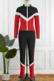 Red Casual Sportswear Solid Patchwork Zipper Long Sleeve Two Pieces