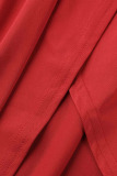 Rose Red Sexy Solid Patchwork Fold Asymmetrical V Neck Irregular Dress Dresses