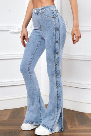 Light Blue Casual Solid Patchwork Mid Waist Regular Denim Jeans