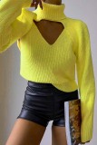 Yellow Sexy Casual Solid Hollowed Out Turtleneck Long Sleeve Two Pieces