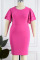 Pink Casual Solid Patchwork O Neck One Step Skirt Plus Size Dresses
