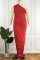 Red Sexy Casual Plus Size Solid Backless Slit Fold Oblique Collar Sleeveless Dress
