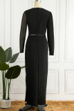 Black Sexy Formal Patchwork See-through Slit O Neck Evening Dress Dresses