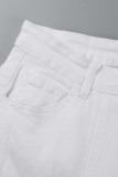White Casual Solid Patchwork Regular Mid Waist Trousers