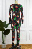 Green Casual Print Patchwork Buttons V Neck Skinny Jumpsuits