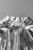 Silver Sexy Solid Patchwork Zipper Outerwear