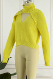 Yellow Sexy Casual Solid Hollowed Out Turtleneck Long Sleeve Two Pieces