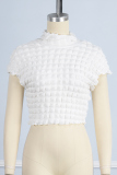 White Casual Solid Patchwork Turtleneck T-Shirts