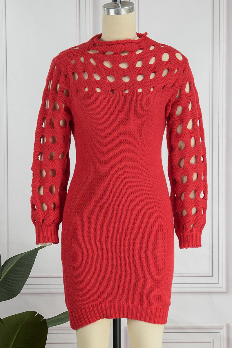 Sexy Solid See-through Mesh Half A Turtleneck Pencil Skirt Dresses