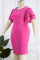 Rose Red Casual Solid Patchwork O Neck One Step Skirt Plus Size Dresses