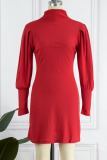 Red Casual Solid Patchwork O Neck A Line Dresses