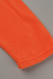 Tangerine Red Casual Letter Basic Hooded Collar Regular Romper
