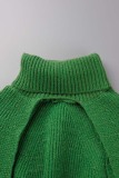 Green Sexy Casual Solid Hollowed Out Turtleneck Long Sleeve Two Pieces
