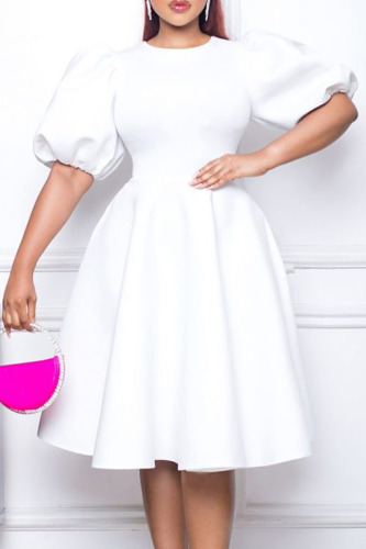 White Casual Solid Patchwork O Neck A Line Dresses