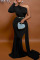 Black Elegant Solid Patchwork Oblique Collar Evening Dress Dresses