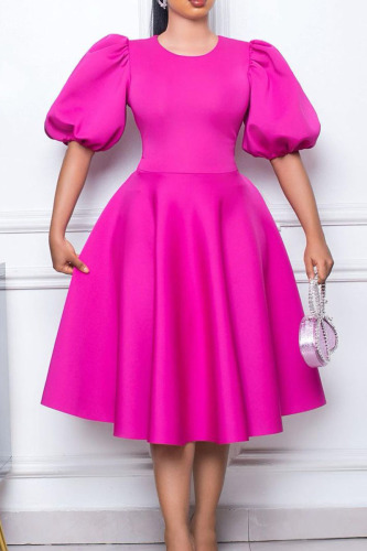 Rose Red Casual Solid Patchwork O Neck A Line Dresses