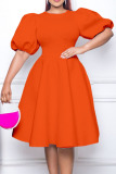 Rose Red Casual Solid Patchwork O Neck A Line Dresses