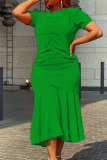 Green Casual Solid Patchwork V Neck Trumpet Mermaid Dresses