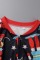 Red Casual Living Print Patchwork Zipper Collar Skinny Jumpsuits