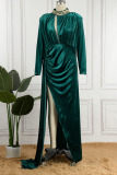Green Sexy Solid Hollowed Out Patchwork Slit Turtleneck Evening Dress Dresses