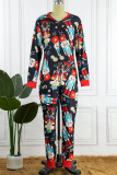 Baby Blue Casual Living Print Patchwork Zipper Collar Skinny Jumpsuits