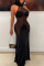 Black Sexy Solid Patchwork See-through O Neck Straight Dresses
