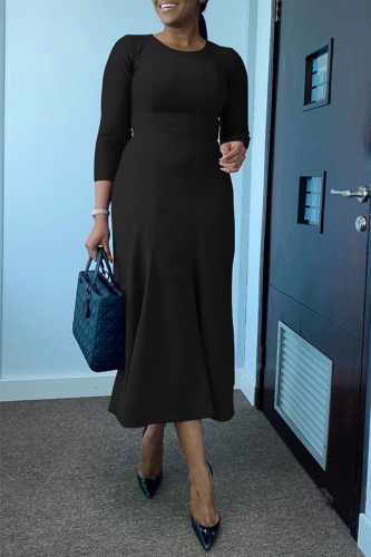 Black Casual Solid Patchwork O Neck Trumpet Mermaid Dresses