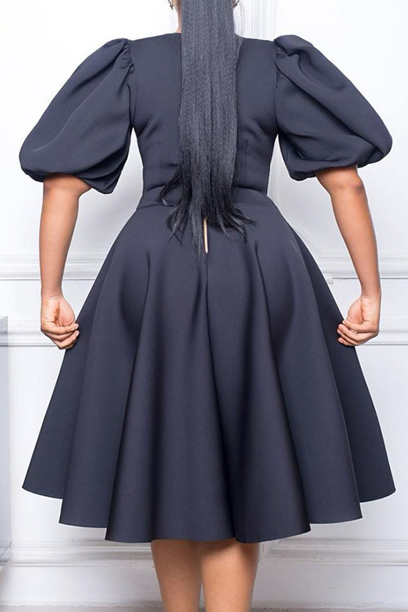 Wholesale Black Casual Solid Patchwork O Neck A Line Dresses K67816-2 ...